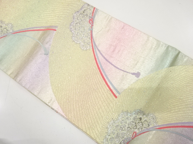 JAPANESE KIMONO / ANTIQUE FUKURO OBI / SILK / WOVEN FLORAL CREST